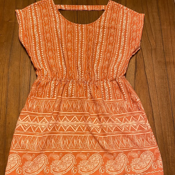 Peach Aztec Dress with Pockets - Picture 2 of 6